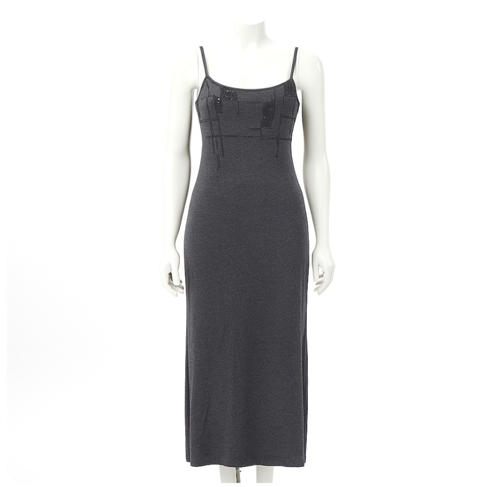 David Meister Maxi Dress Womens 6 Gray Beaded Casual Cocktail Evening Party